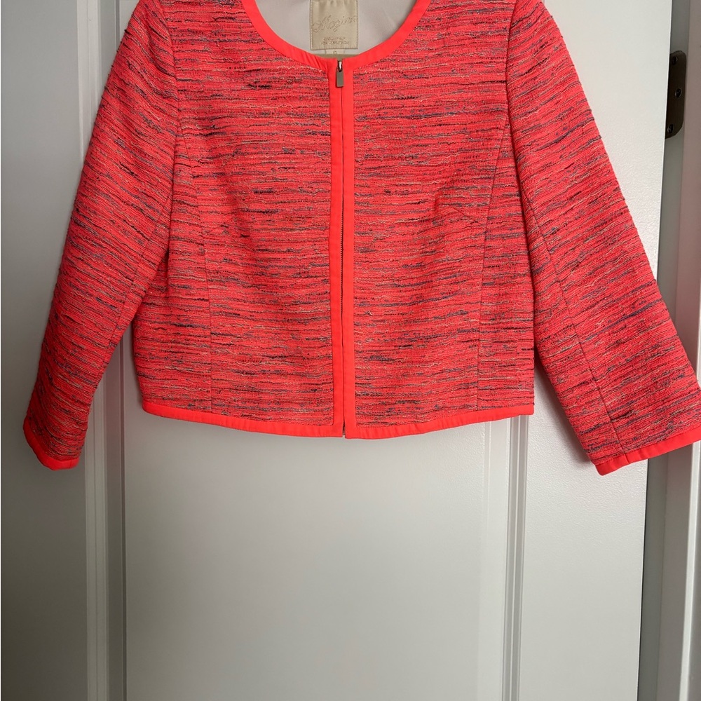 McGinn Zip-Up Tweed Jacket in Fluorescent Coral